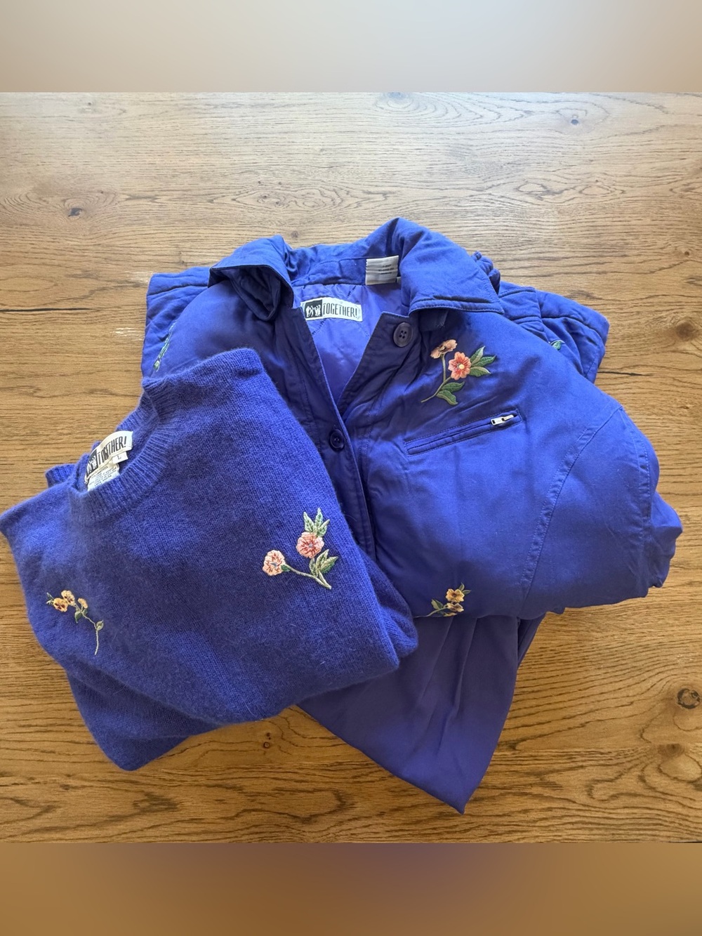 Vintage Together! Purple Embroidered Floral Bird Jacket Sweater Pants Set